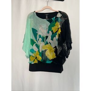 Alfani Shimmery Shirt Floral Y2K Dolman Sleeve Batwing 90s Shrug size Medium